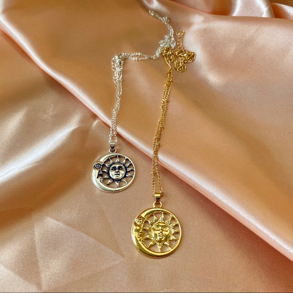 Crescent Moon Face Sun Face Necklace - Picture 8 of 12